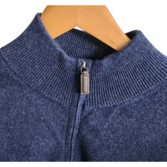 TAHARI Pure Lux 100% Cashmere Navy Blue 1/4 Zip Sweater Men's Size L Preppy - Picture 3 of 8